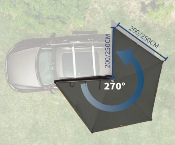 Markýza samonosná na auto vějířová 270° černá 2m na pravou stranu 2