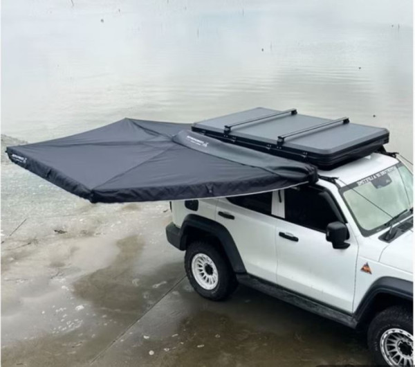 Markýza samonosná na auto vějířová 270° černá 2m na pravou stranu