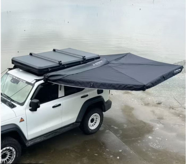 Markýza samonosná na auto vějířová 270° černá 2,5m na levou stranu